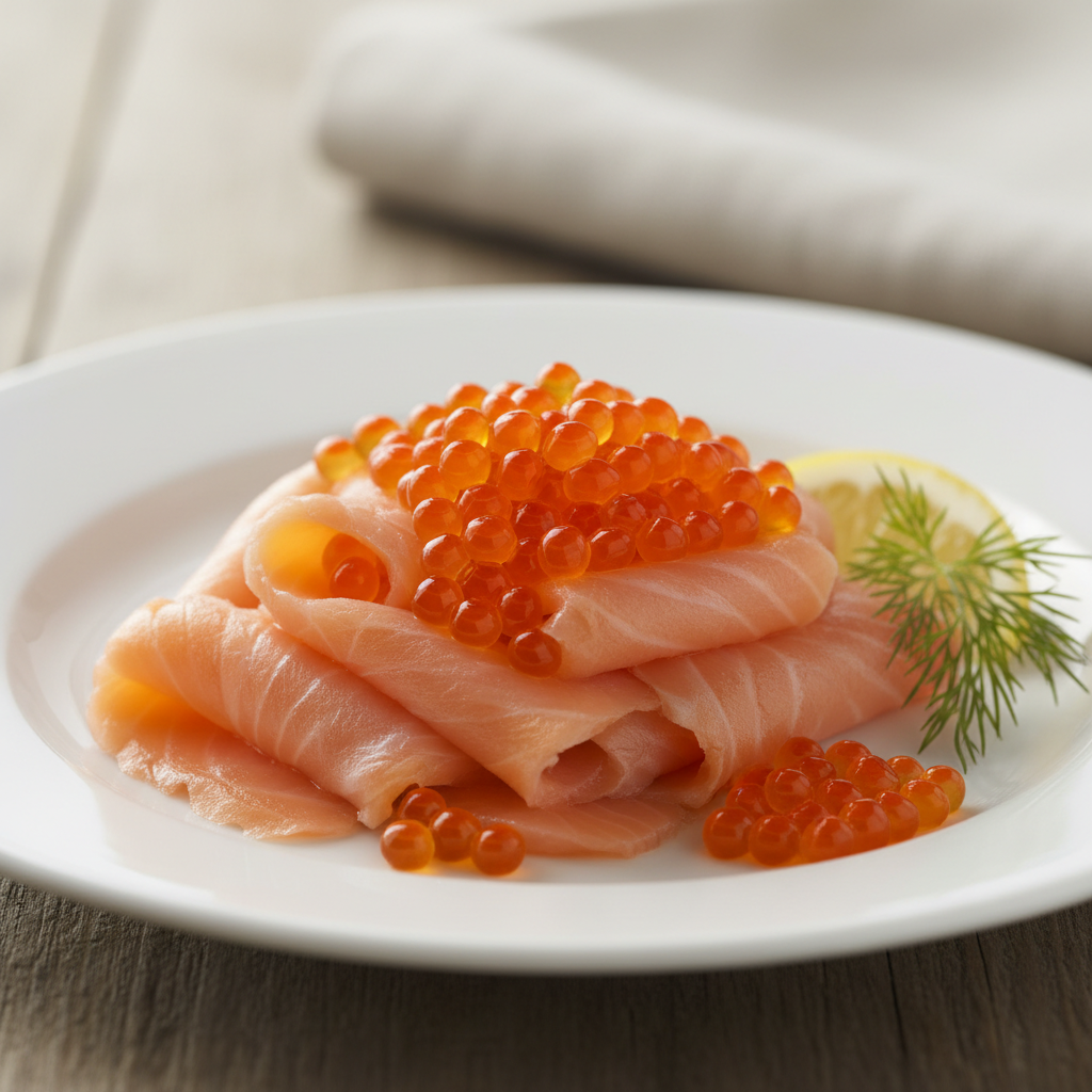 oeufs de saumon sur saumon fumé